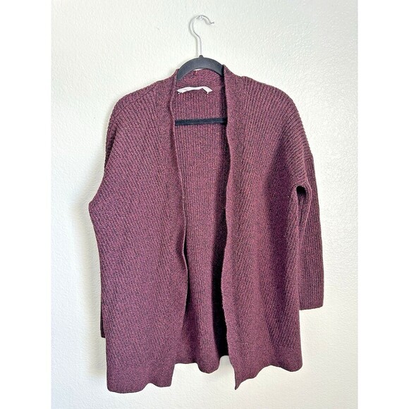 Athleta Cardigan Women's Size Medium Plum Wool Blend Open Front Long Sleeved - Picture 1 of 5
